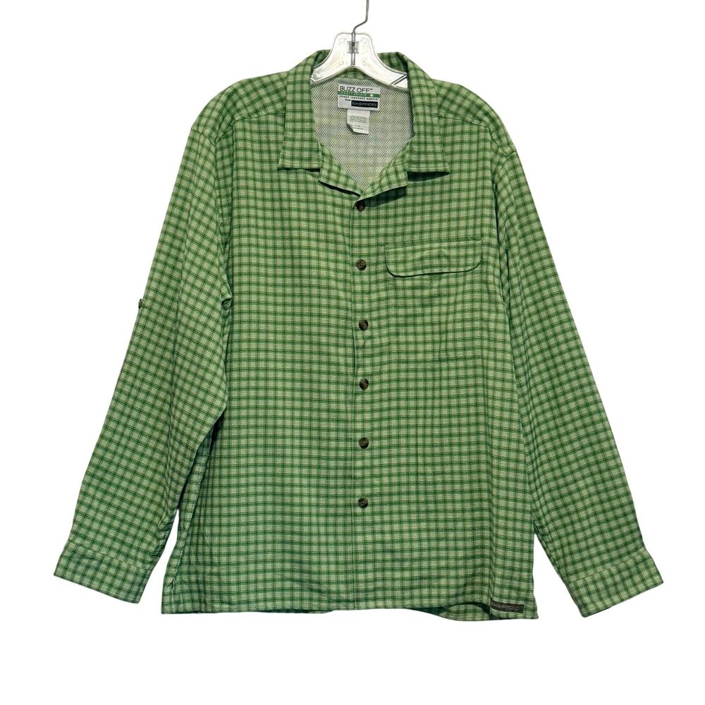 ExOfficio Long Sleeve Plaid Buzz Off Insect Shield Button Up Shirt Green Mens L